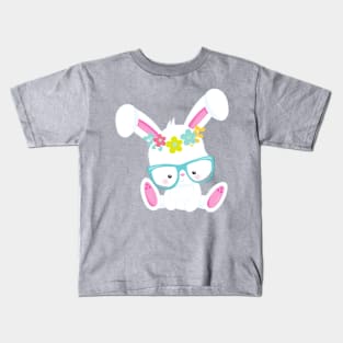 Hipster Bunny, Bunny With Glasses, Rabbit, Flowers Kids T-Shirt